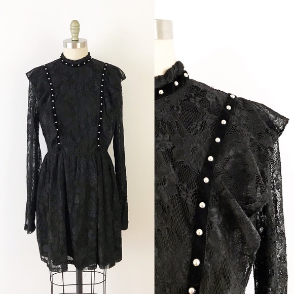 City Triangles Dresses & Skirts - Black Gothic Lolita Studded Lace Ruffle Dress L592